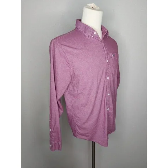 Hollister Mens Large Button Up Shirt Epic Flex Stretch LS Classic Fit Mauve Pink - Picture 8 of 14